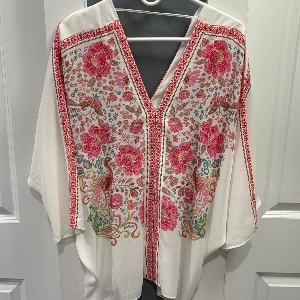 Rose & Olive White Tunic with Pink Floral Embroidery